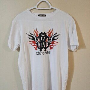 Robert Cavalli White Logo Tee Shirt - Size Medium